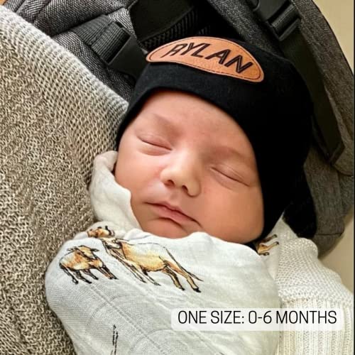 Warm Trendy Knotted Baby Beanie Hat for Boys Personalized with Leather Names