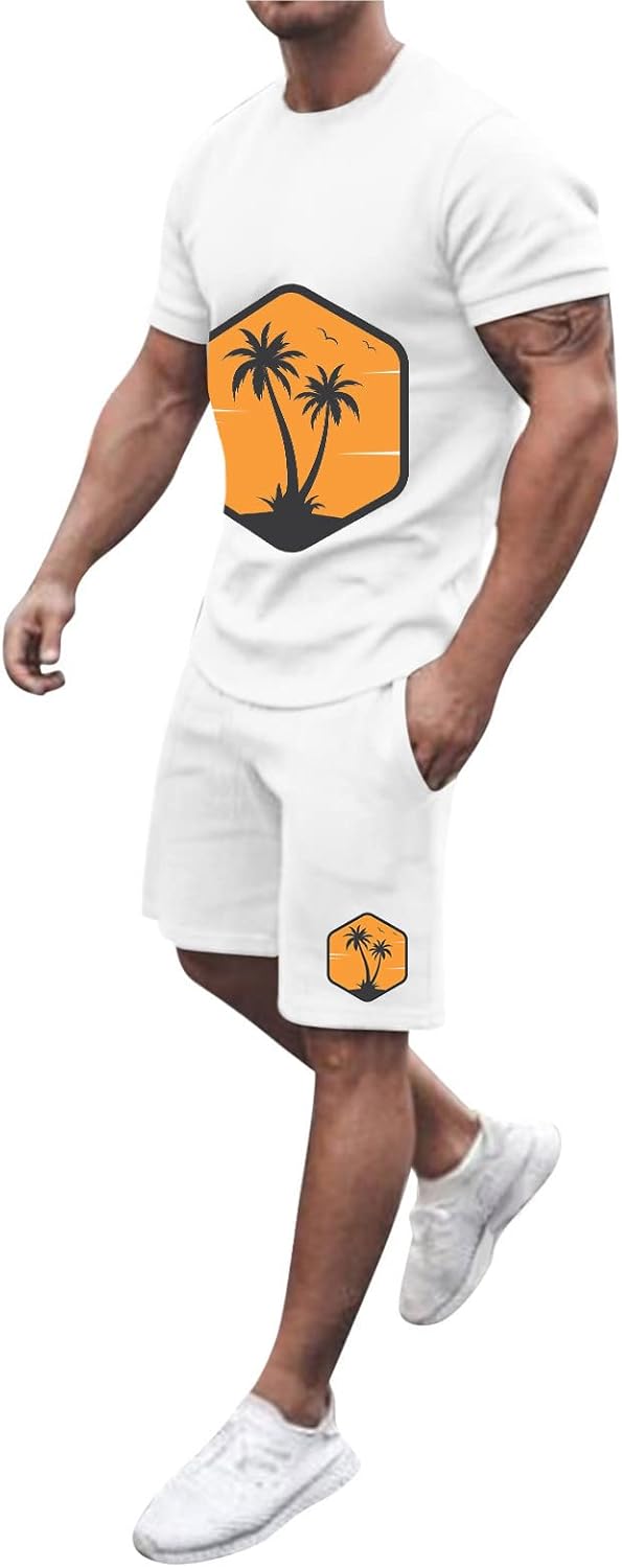 Mens Summer Relaxed Fit T-Shirt Shorts Set