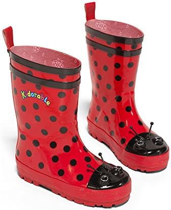 Red Ladybug Kids Pull-On Heel Waterproof Boots
