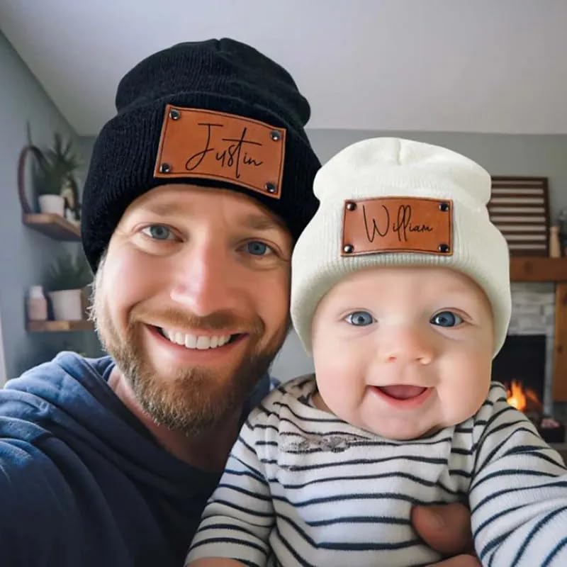 Custom Leather Patch Baby Beanie Hat