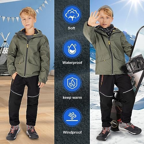 Toomett Boys and Girls Snow Hiking Pants with Fleece Lining