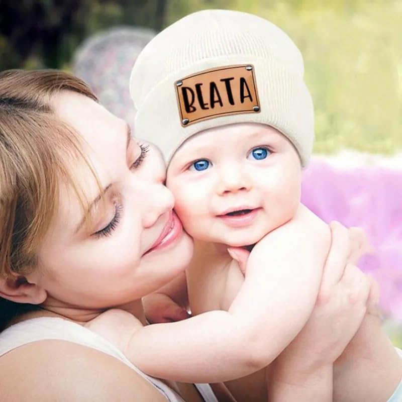 Custom Leather Patch Baby Beanie Hat
