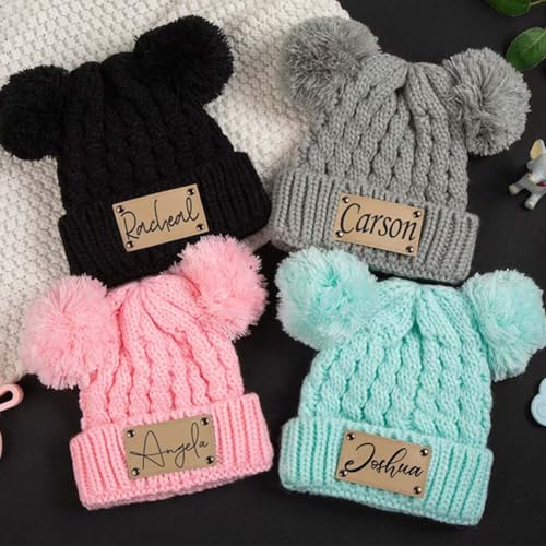 Personalized Engraved Baby Twist Beanie with Pom