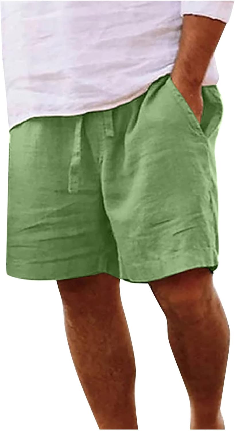 Zeiyignr Mens Casual Cotton Linen Shorts with Drawstring and Pockets