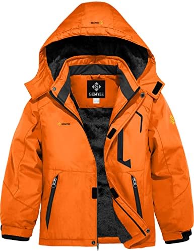 GEMYSE Boys Waterproof Ski Snow Jacket Hooded Fleece Windproof Winter Jacket