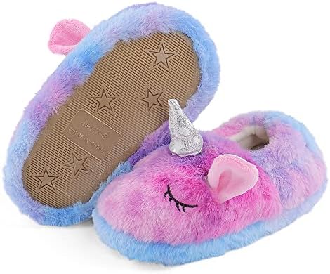 KAKU NANU Toddler Slippers Cute Animal Fleece Winter Shoes Durable Cozy