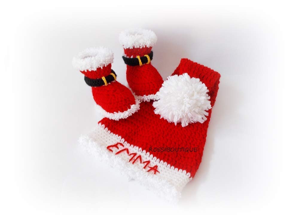 Personalized Santa Baby Hat Boots Set Christmas Props