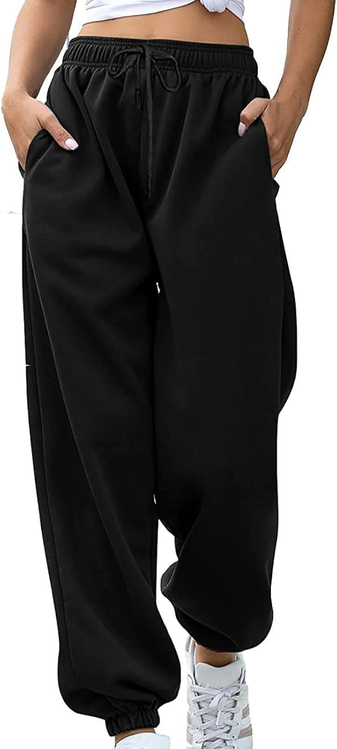 Womens High Waisted Fleece Sweatpants with Pockets