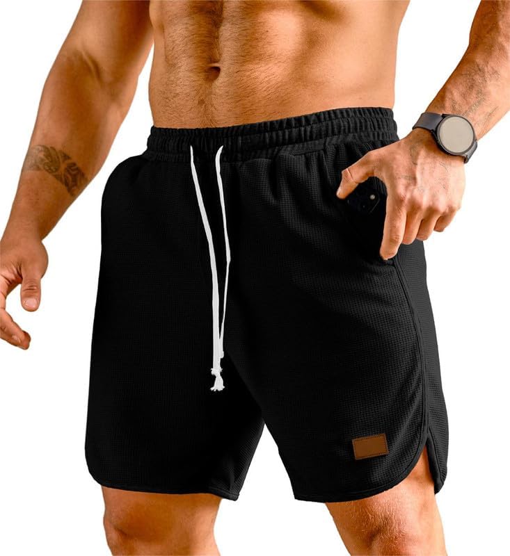 JMIERR Mens Waffle Sweat Shorts with Elastic Waist and Drawstring