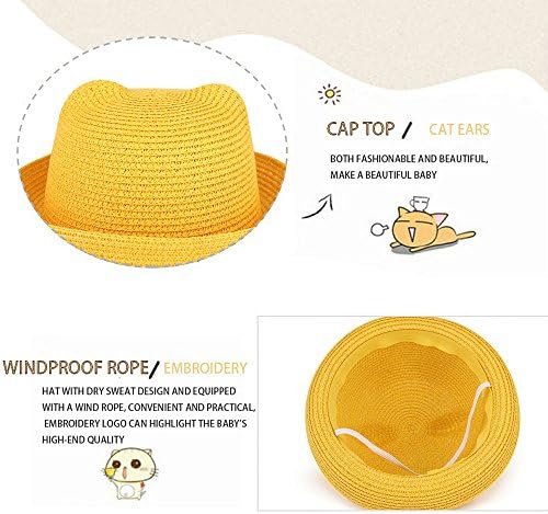 QTKJ Kids Anti-UV Straw Sun Hat with Cutesy Cat-Ear Design