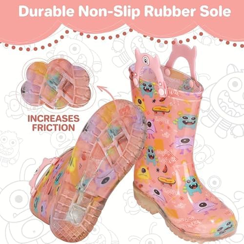 JSLOVE Fun Little Monster Print Light-Up Waterproof Rain Boots for Kids
