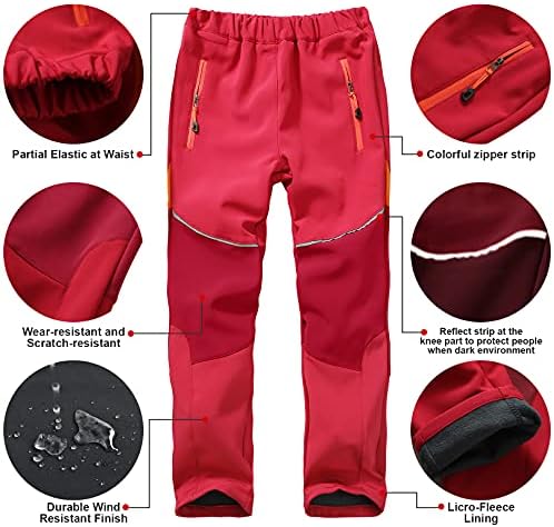 Toomett Kids Hiking Snow Pants Boys Girls Insulated Fleece-Lined Shell Pants