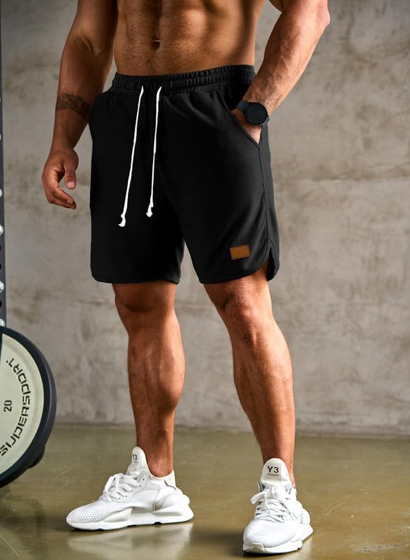JMIERR Mens Waffle Sweat Shorts with Elastic Waist and Drawstring