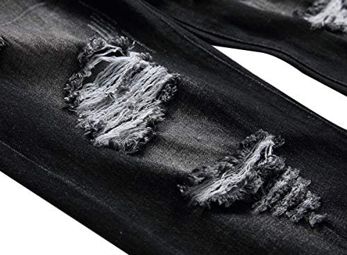 QIMYUM Mens Ripped Jeans Slim Fit Straight Leg Denim Pants
