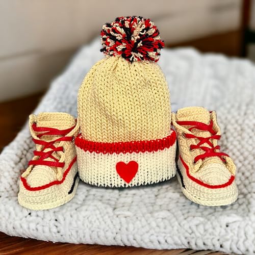 Handmade Off-White Baby Booties Set with Heart Design