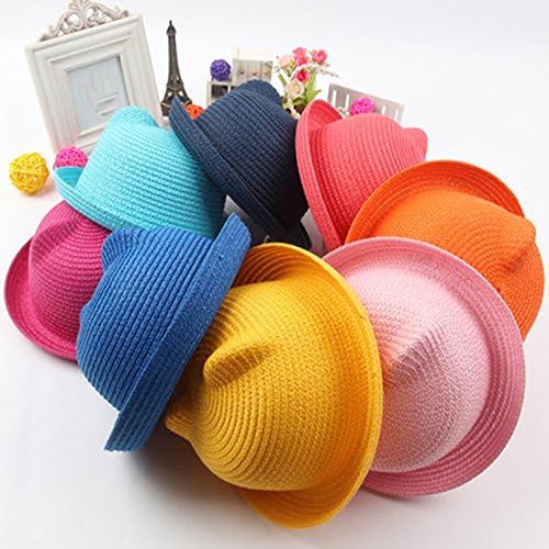 QTKJ Kids Anti-UV Straw Sun Hat with Cutesy Cat-Ear Design