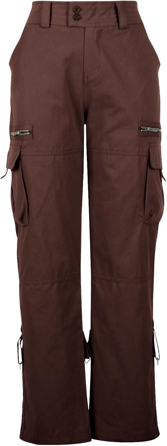Uillui Trendy Y2K Hiking Cargo Pants Womens High Waist Parachute Double