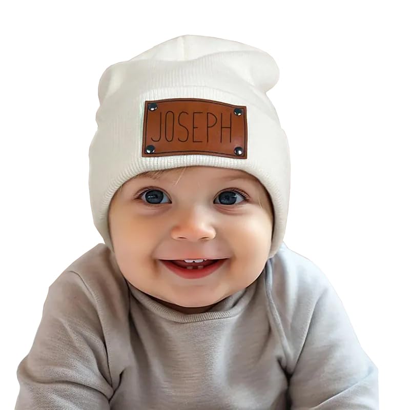 Custom Leather Patch Baby Beanie Hat