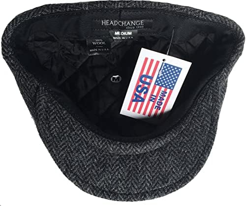 Headchange Made in USA 100 Wool Newsboy Cap Black Herringbone