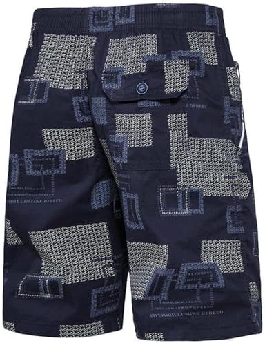 Mens Lightweight Cotton Plaid Bermuda Shorts with Elastic Waist