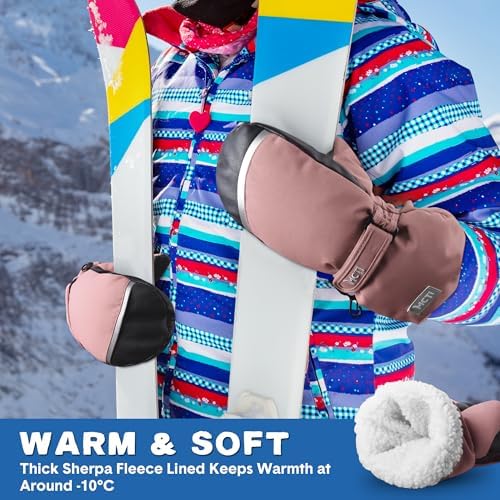 MCTi Kids Ski Gloves Waterproof Sherpa-Lined Long Cuff Mitten