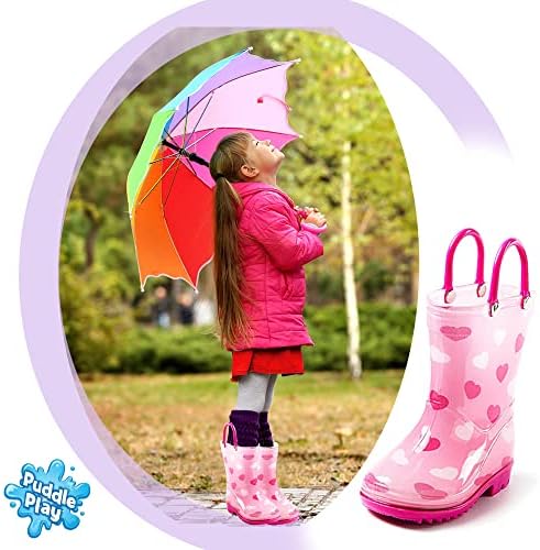 Puddle Play Rain Boots Pink Heart Design for Toddlers - Lightweight Waterproof