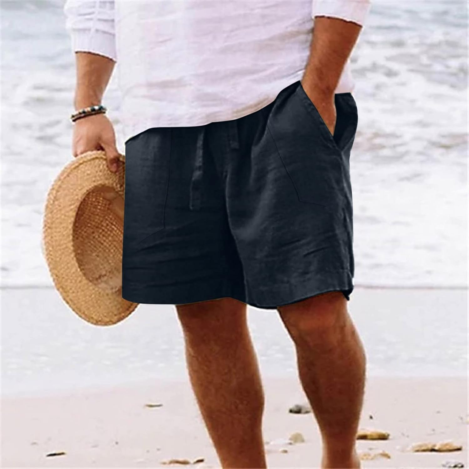 CRNTCEM Mens Lightweight Cotton Linen Shorts