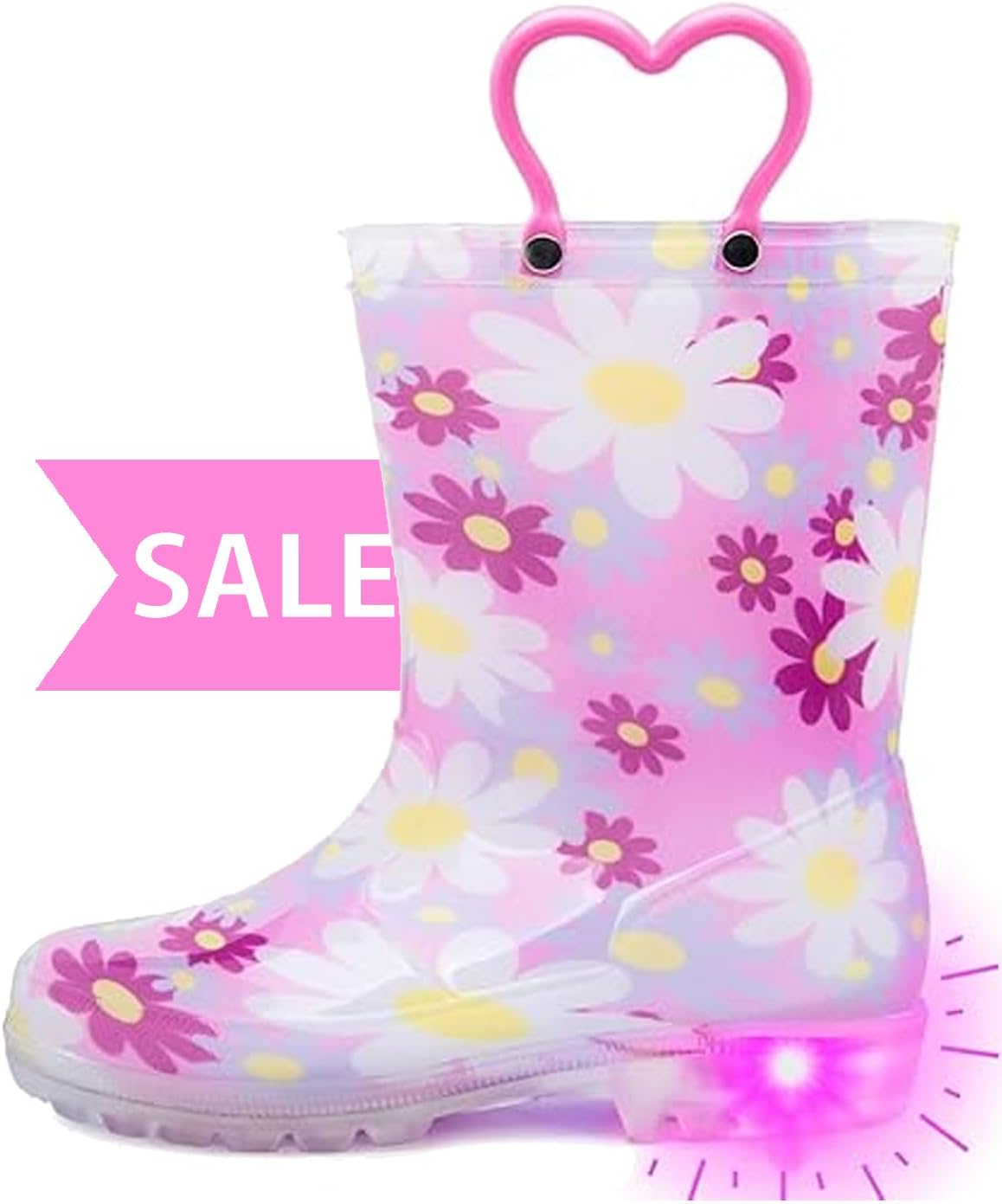 Outee Toddler Kids Adorable Lightwight Waterproof Rain Boots with Light-Up Design