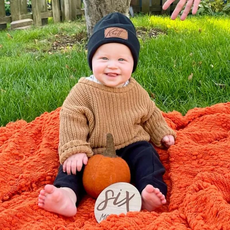 Custom Leather Patch Baby Beanie Hat