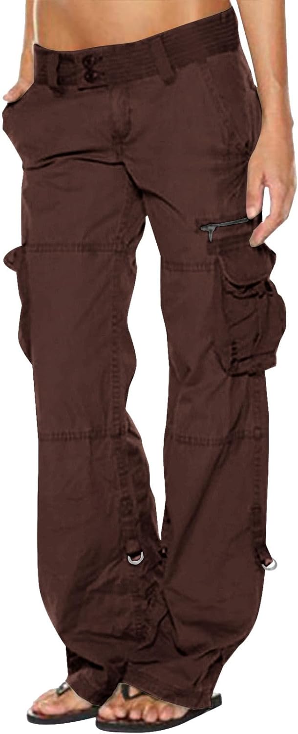 Uillui Trendy Y2K Hiking Cargo Pants Womens High Waist Parachute Double