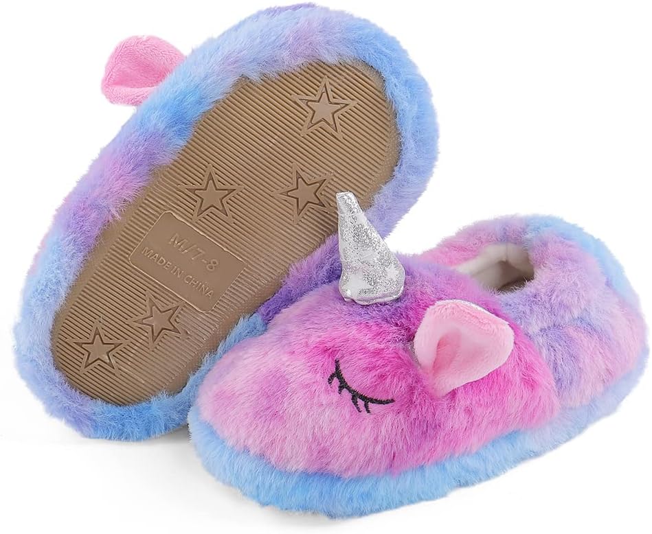 KAKU NANU Toddler Slippers Cute Animal Fleece Winter Shoes Durable Cozy