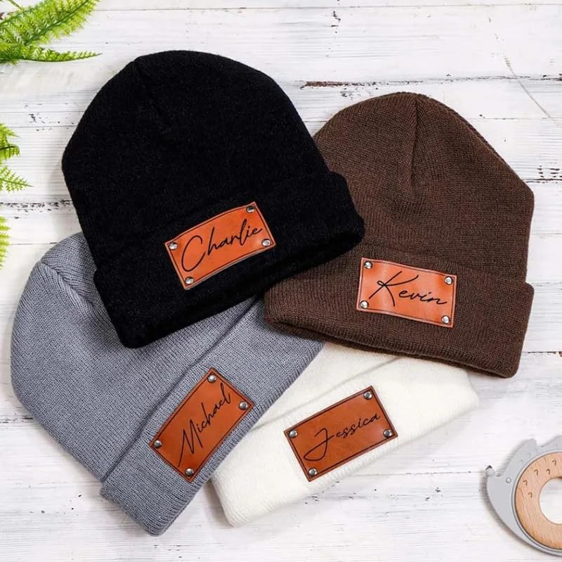 Custom Leather Patch Baby Beanie Hat