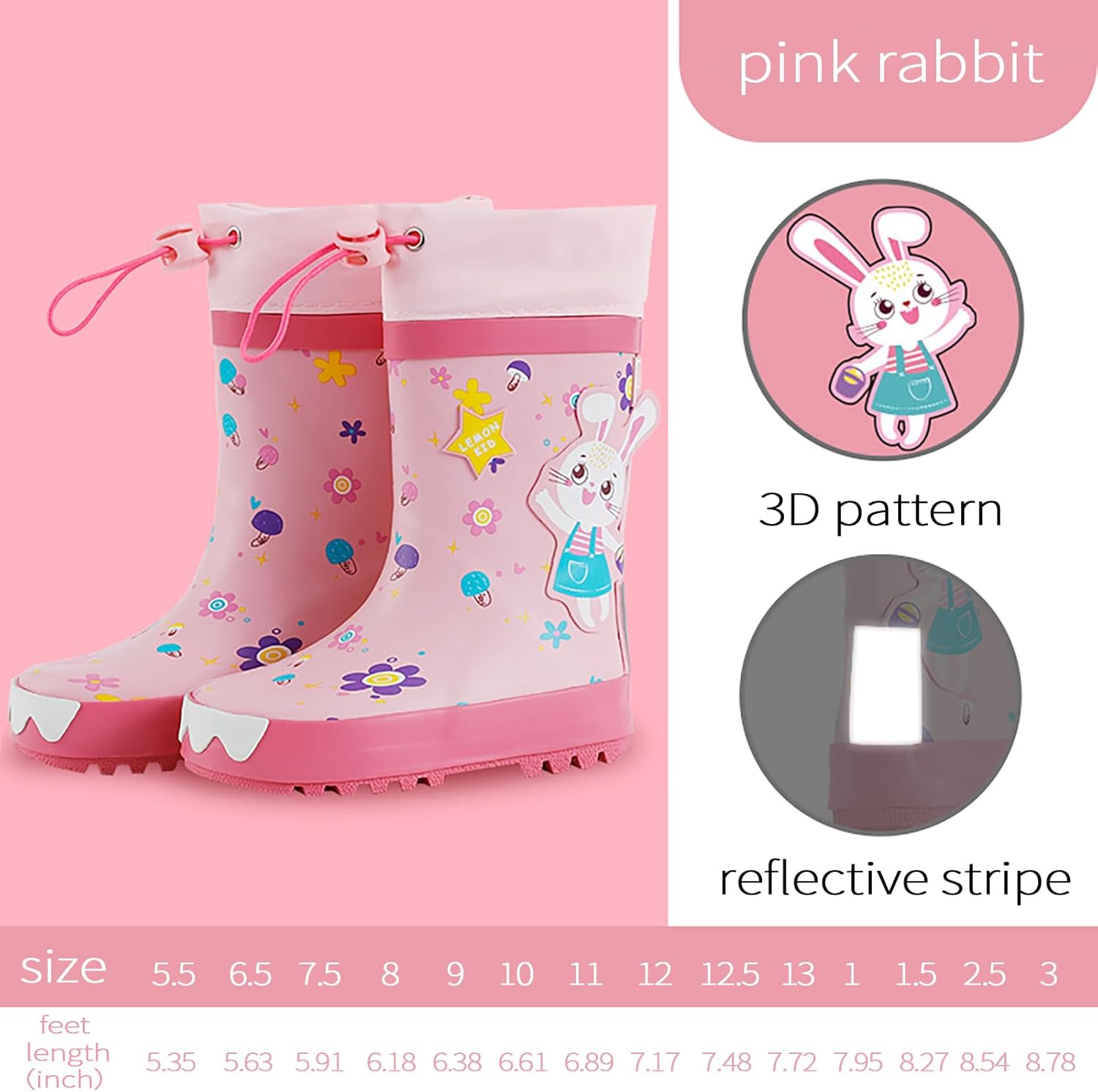 Reflective Stripes Baby Rain Boots