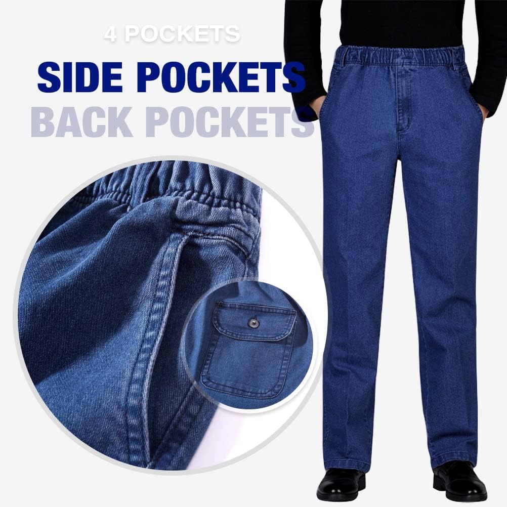 IDEALSANXUN Mens Elastic Waist Denim Pants