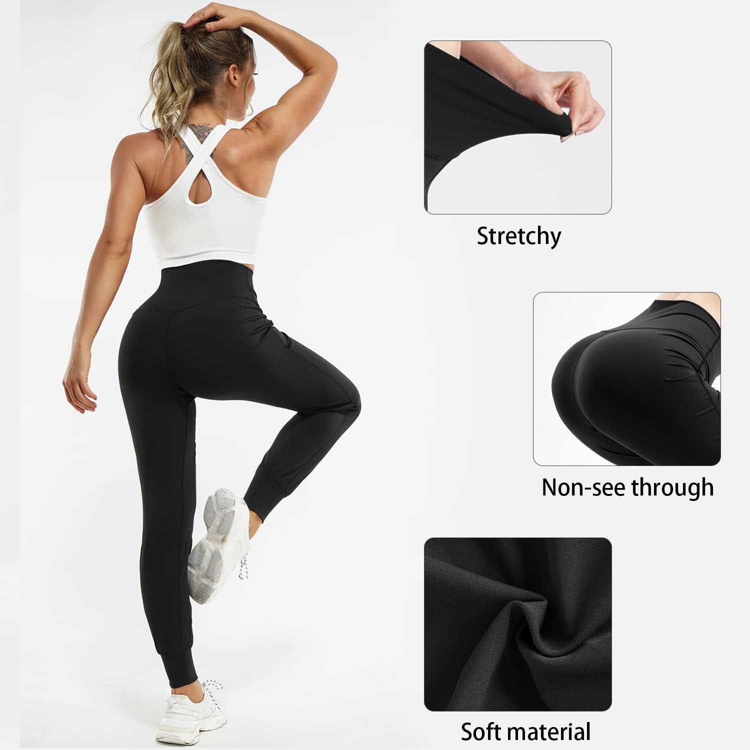 LEINIDINA Womens High Waisted Jogger Pants with Pockets