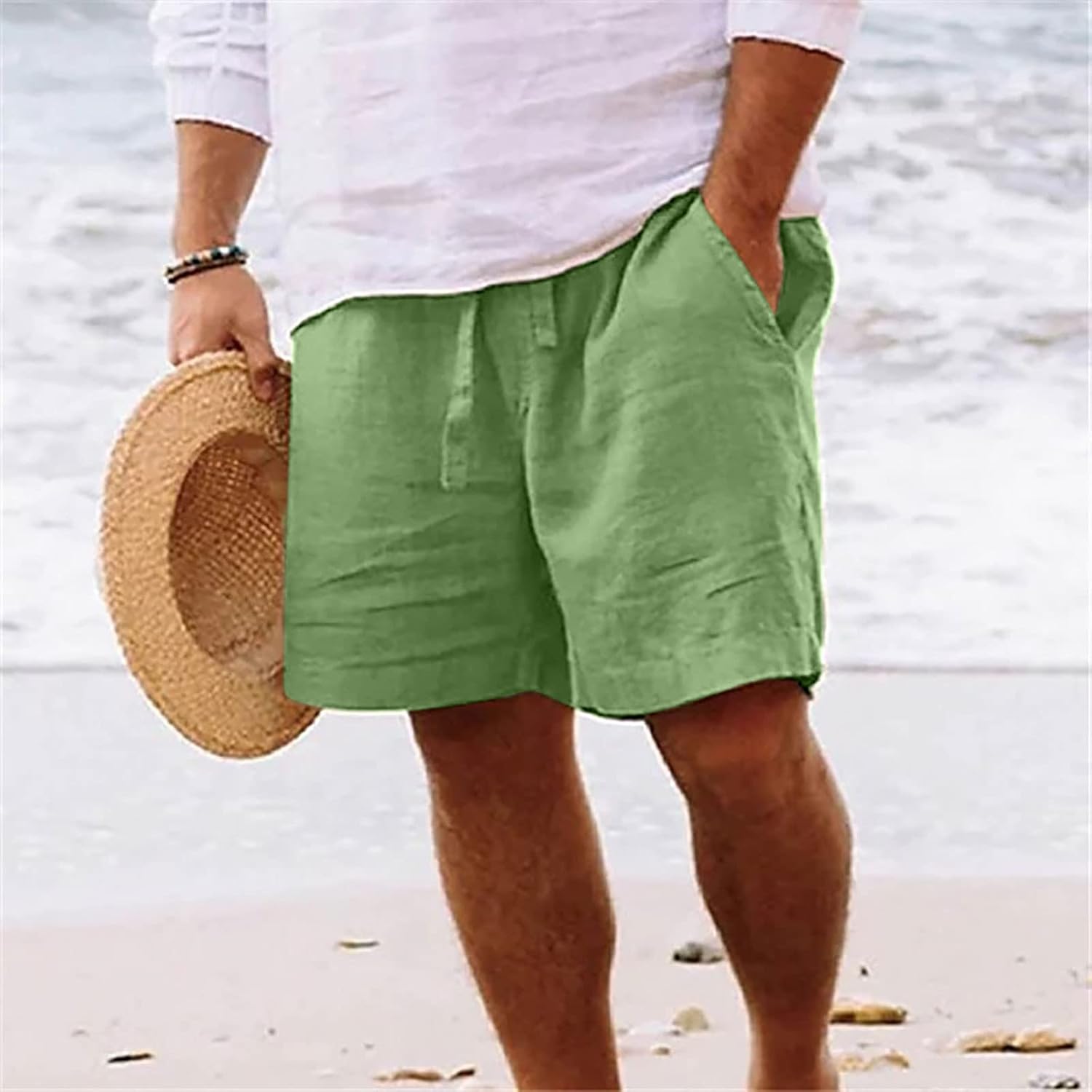Zeiyignr Mens Casual Cotton Linen Shorts with Drawstring and Pockets