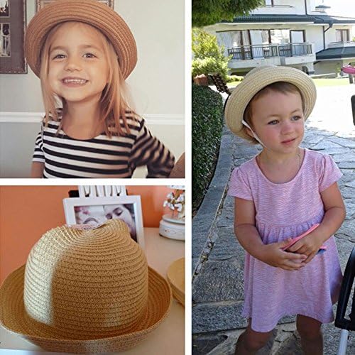 QTKJ Kids Anti-UV Straw Sun Hat with Cutesy Cat-Ear Design