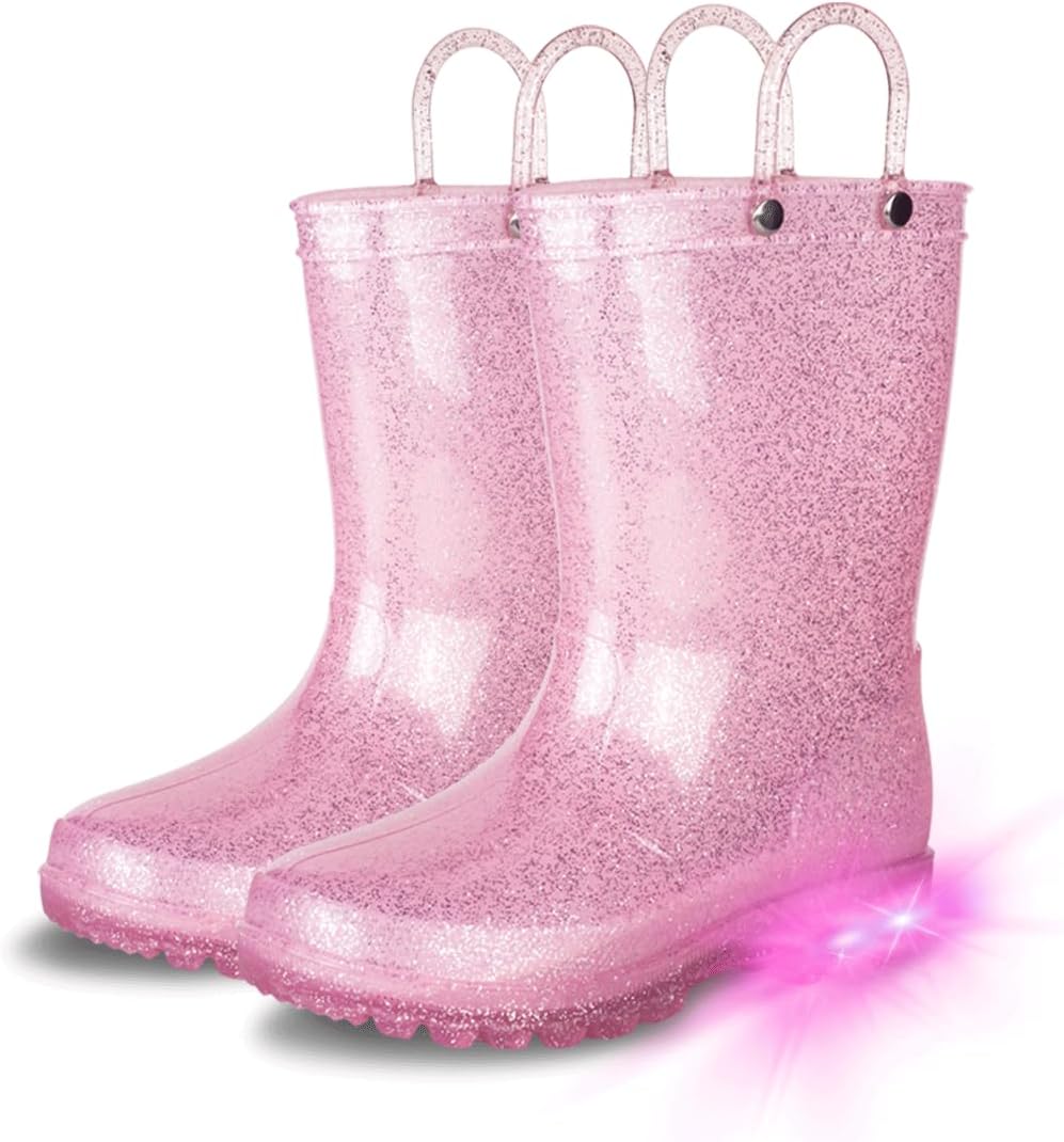 GAWBAW Toddler Rain Boots Light-Up Heels Waterproof Easy On