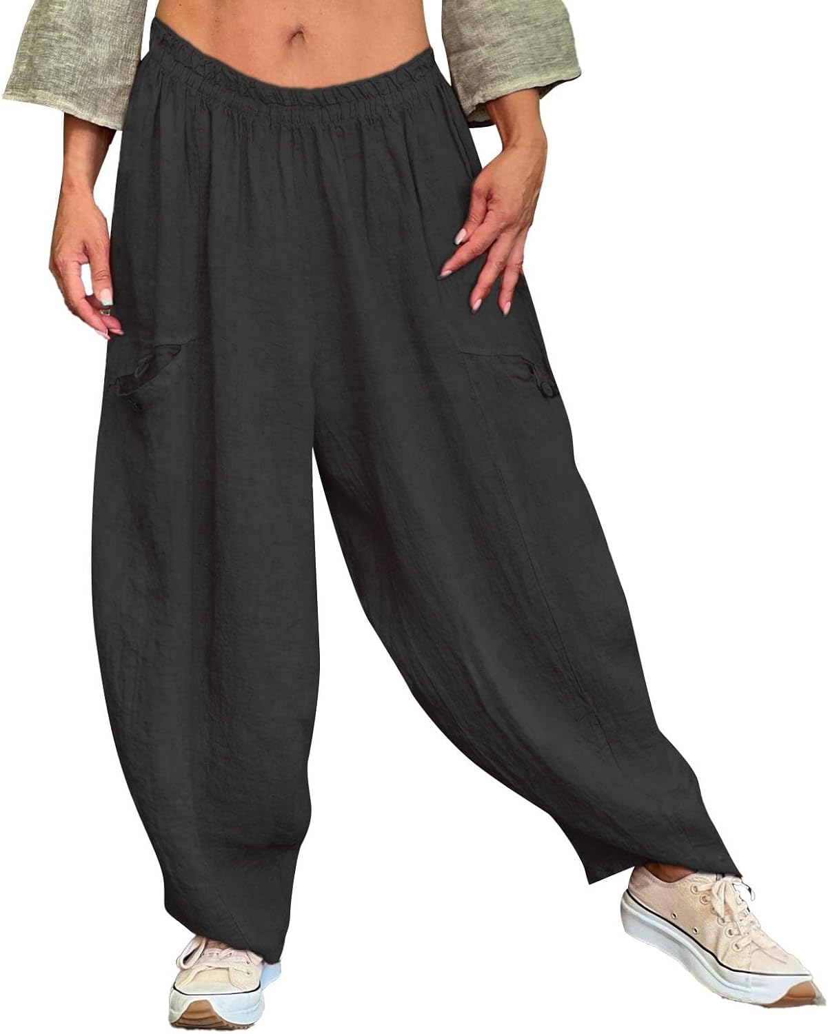 FZVYD Women Cotton Linen Tapered Leg Sweatpants