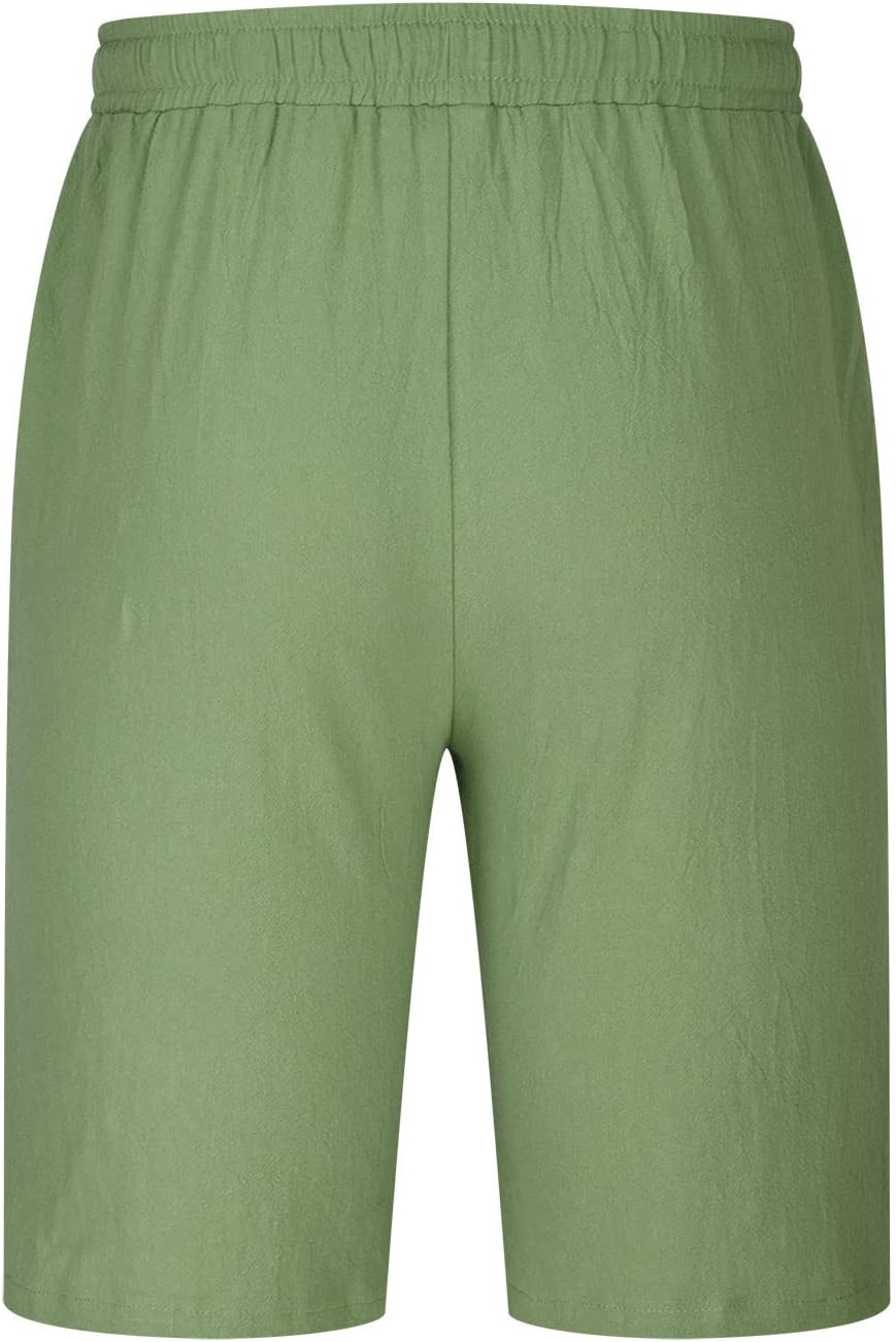 Zeiyignr Mens Casual Cotton Linen Shorts with Drawstring and Pockets