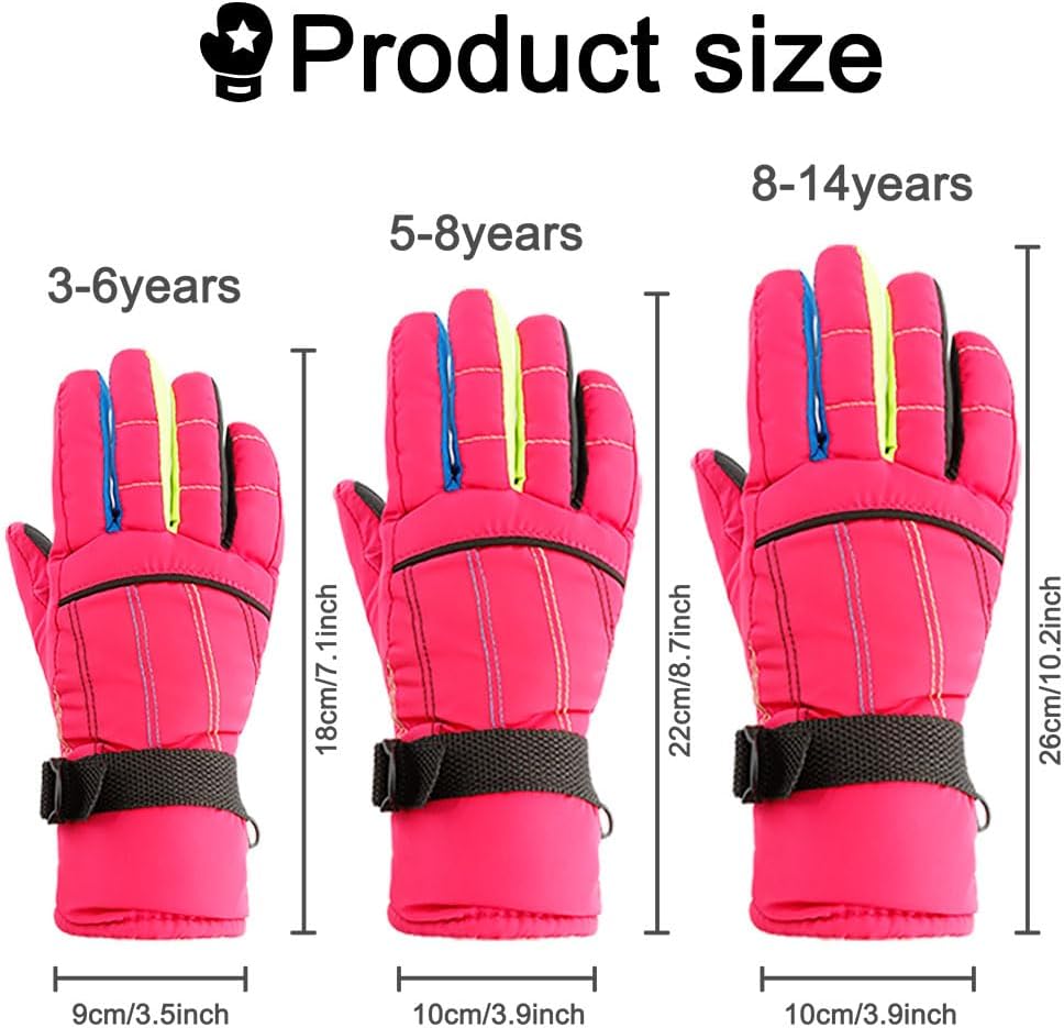 Lyxbone Kids Snow Gloves Girls Winter Waterproof Mittens