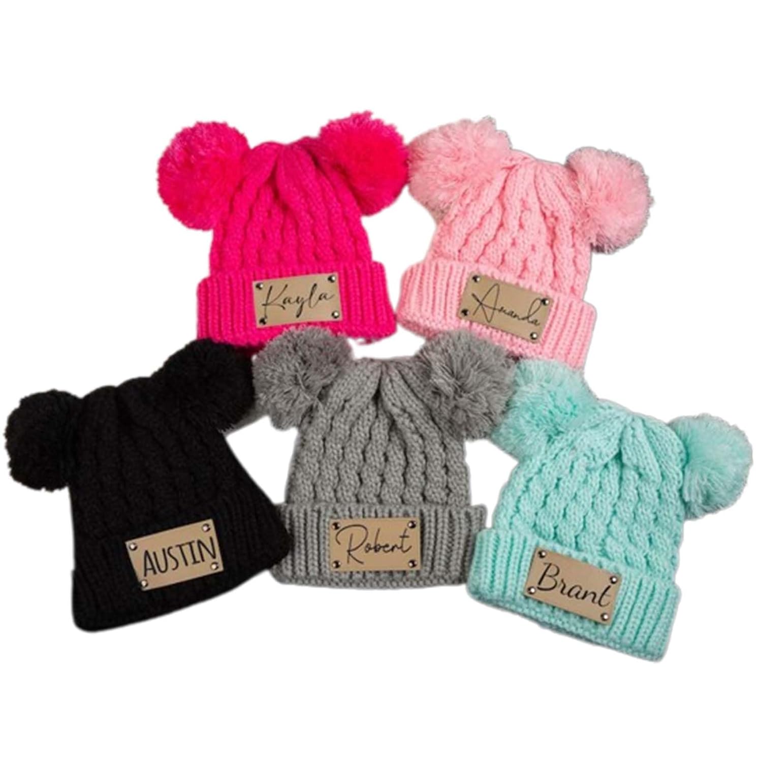Personalized Engraved Baby Twist Beanie with Pom
