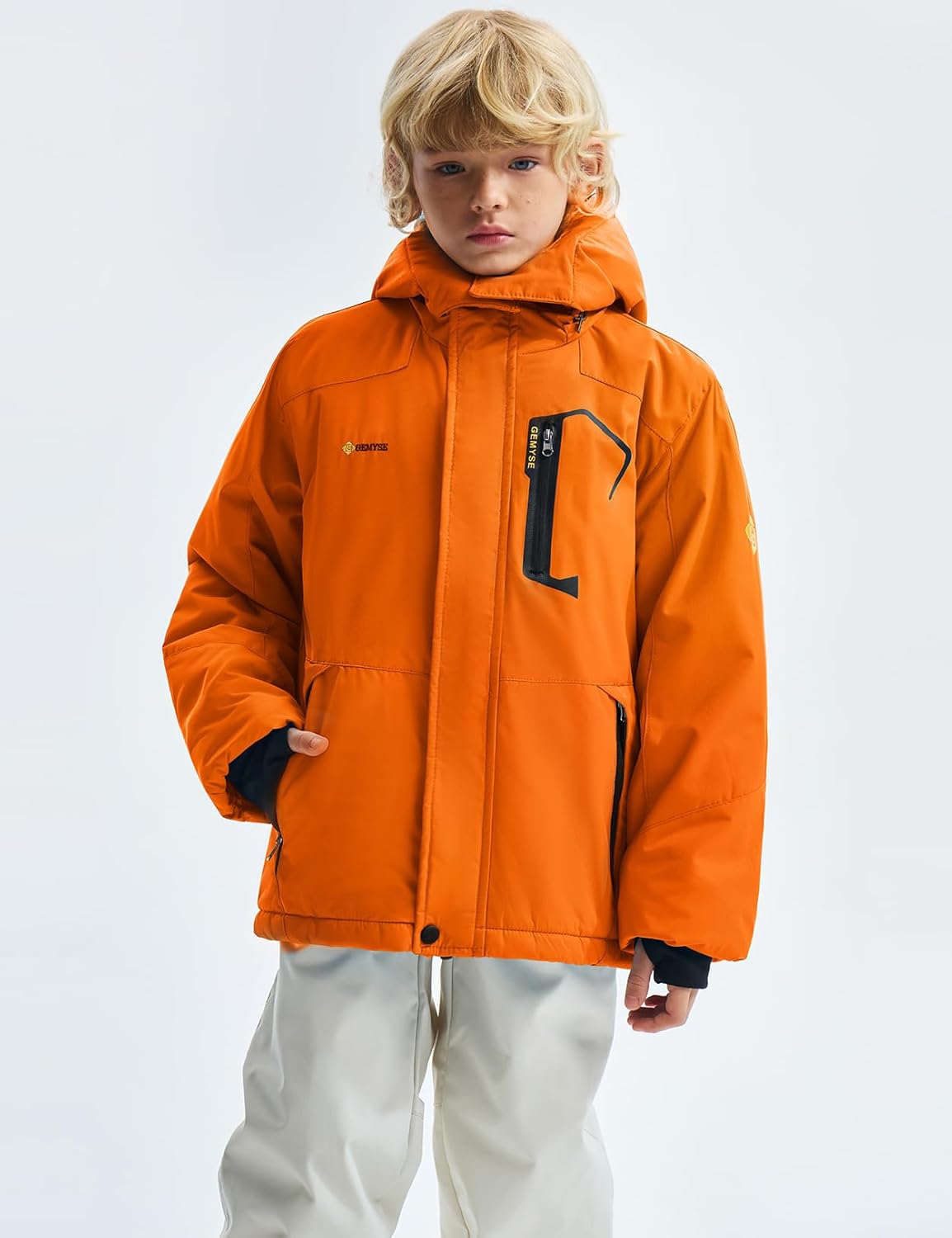 GEMYSE Boys Waterproof Ski Snow Jacket Hooded Fleece Windproof Winter Jacket