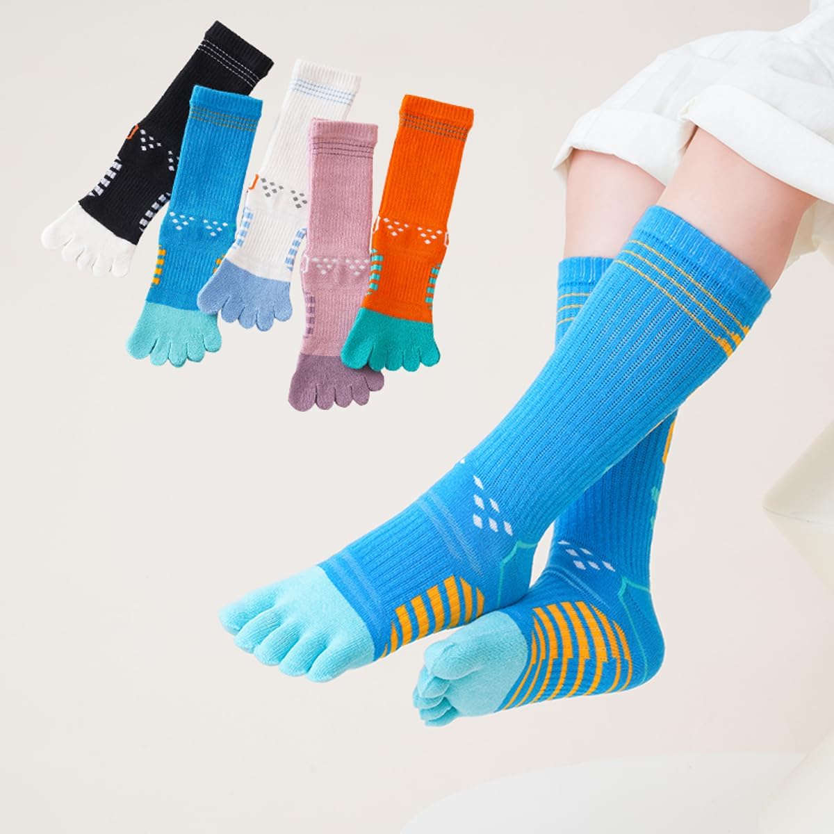 Pursuestar 2 Pairs Five Finger Toe Socks for Kids 6-15 Years