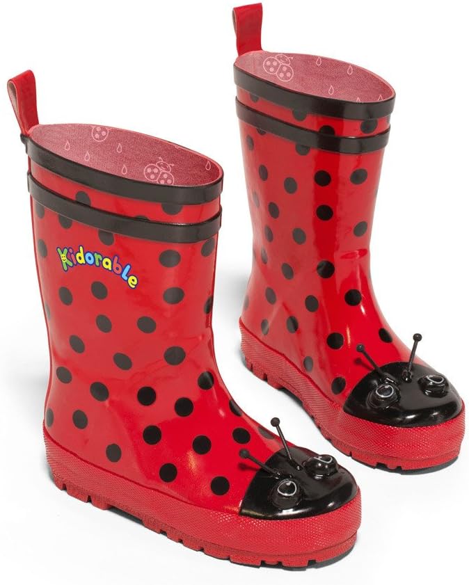Red Ladybug Kids Pull-On Heel Waterproof Boots