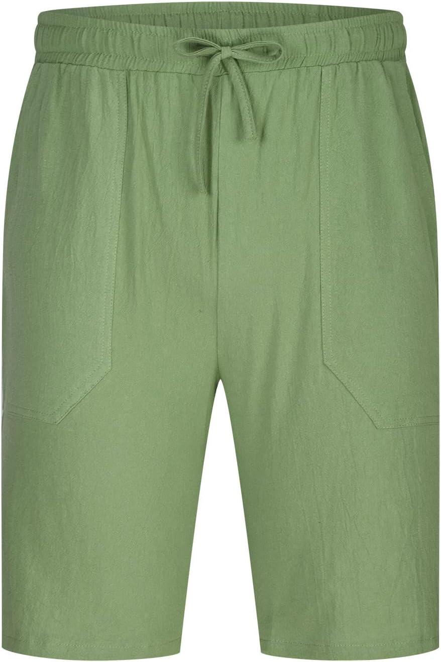 Zeiyignr Mens Casual Cotton Linen Shorts with Drawstring and Pockets