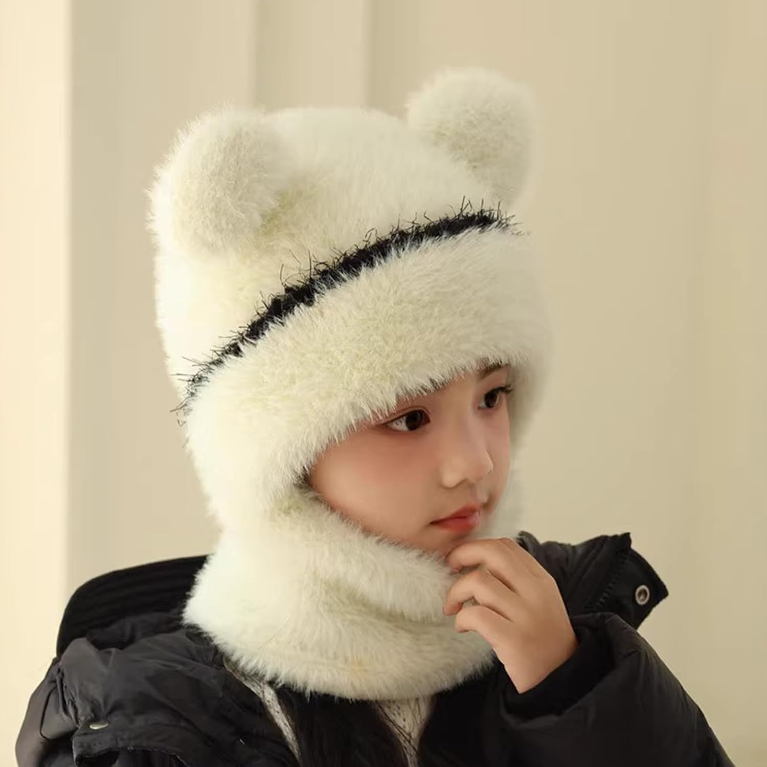 Winter Warm Hats for Kids Soft Material Bear Ears Design Windproof Comfy