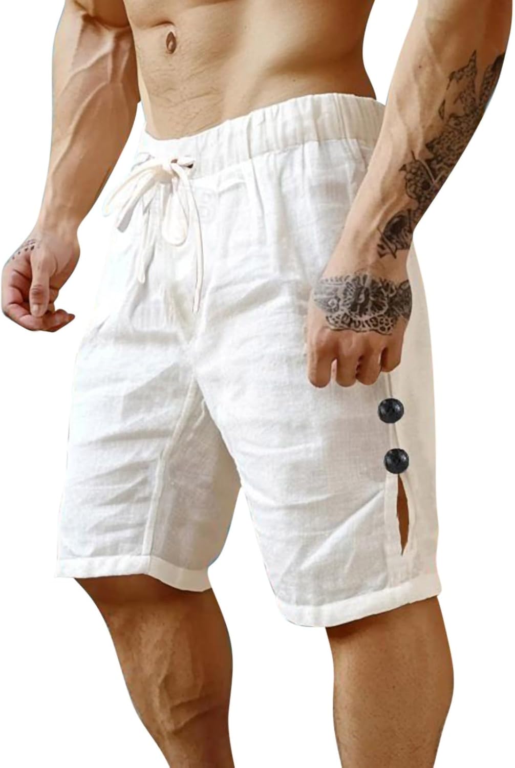 Mens Plus Size Linen Drawstring Shorts for Casual Summer