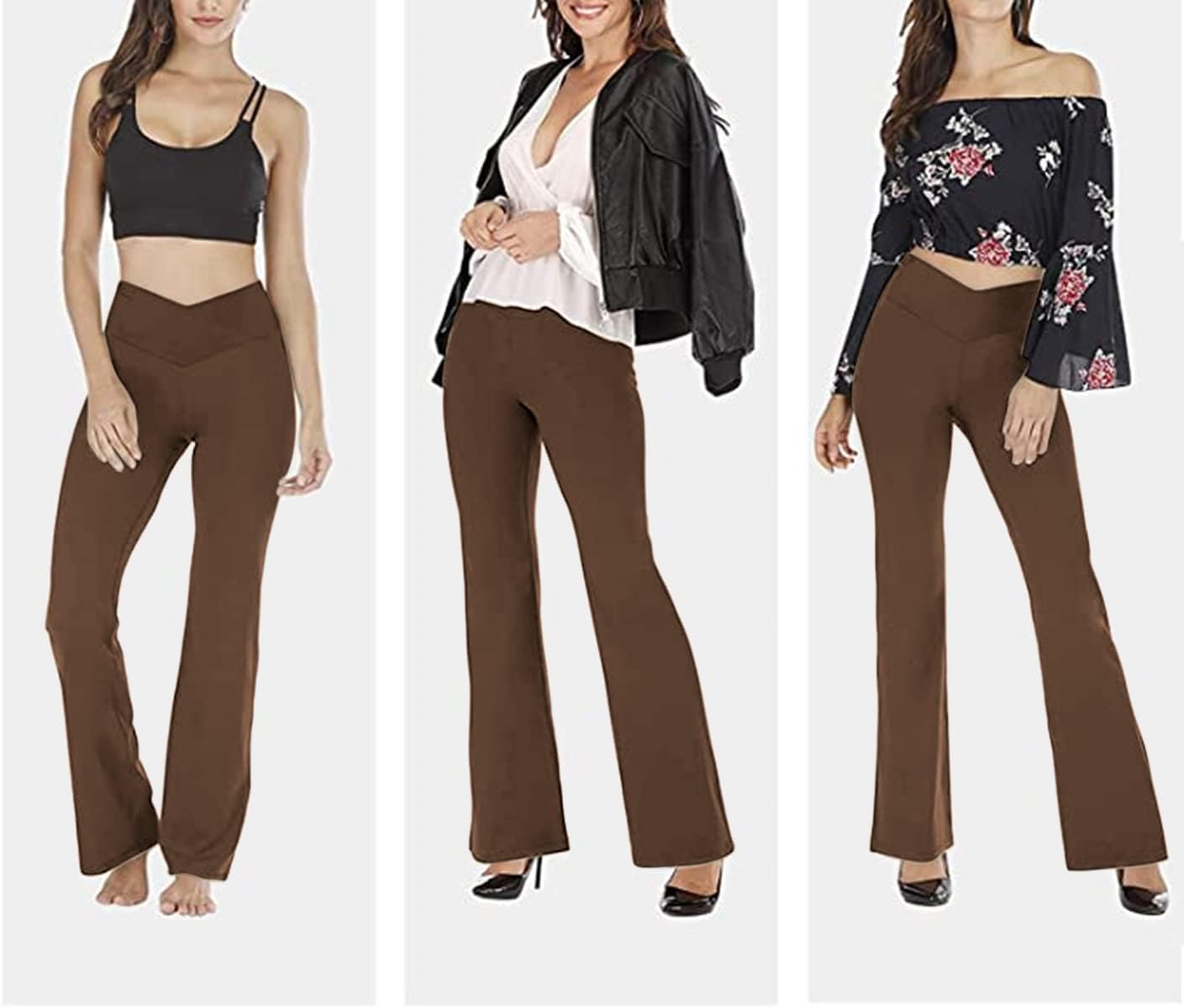 Topyogas Womens Bootleg Yoga Pants V Crossover High Waisted Flare Leggings