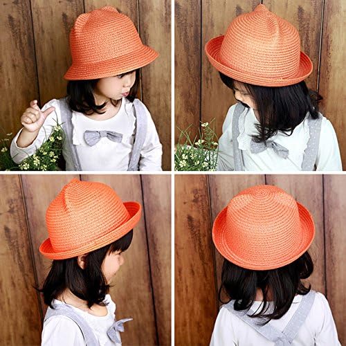 QTKJ Kids Anti-UV Straw Sun Hat with Cutesy Cat-Ear Design